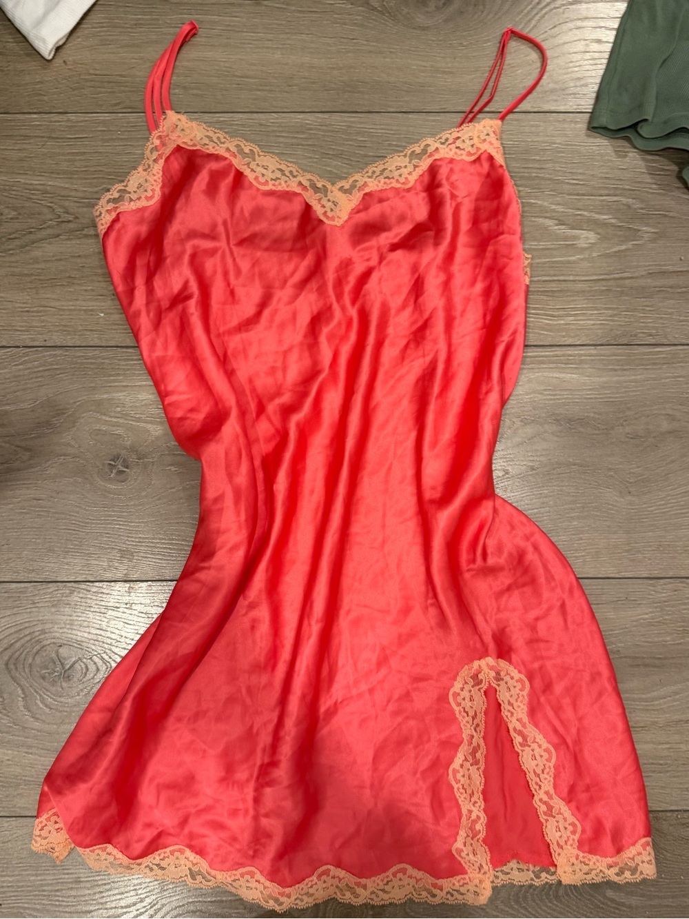Victoria's Secret Coral Slip with Peach Lace Trim